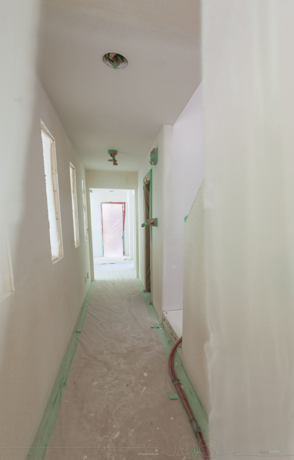Drywall texturing - everthing's covered in plastic. June 16th