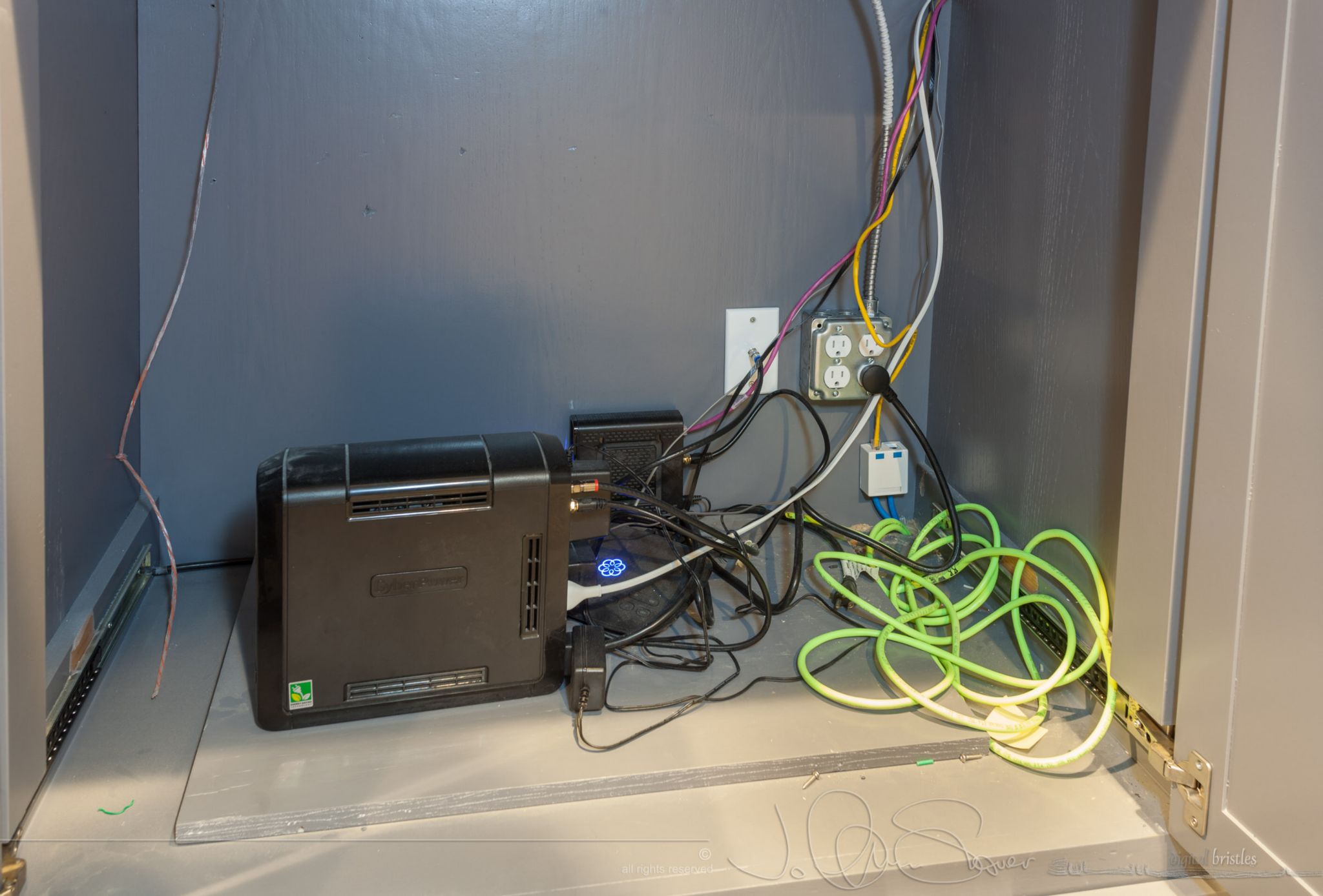 Cable modem and WiFi Router with network line back to closet