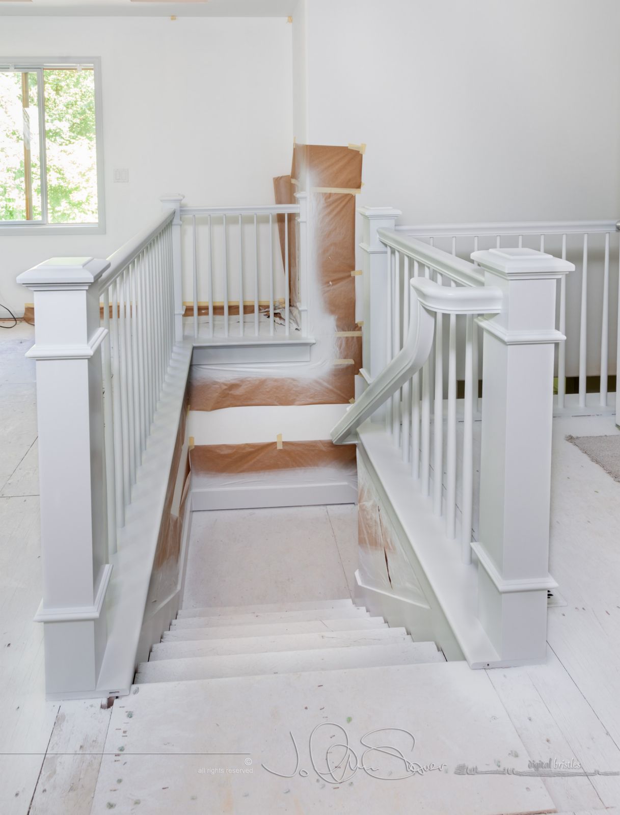 Railings match other wood trim in bonus room