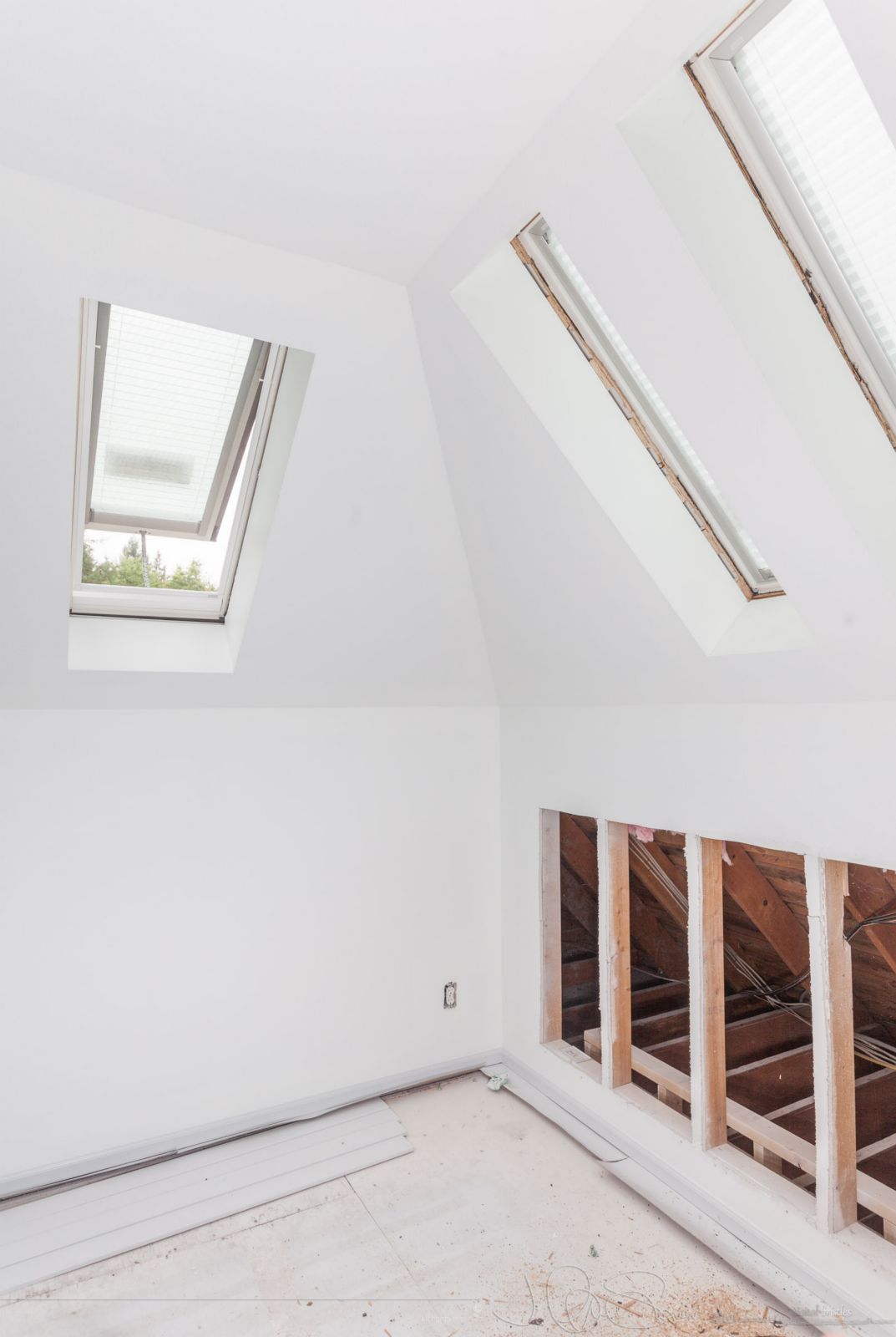 Light filtering blinds on all three skylights