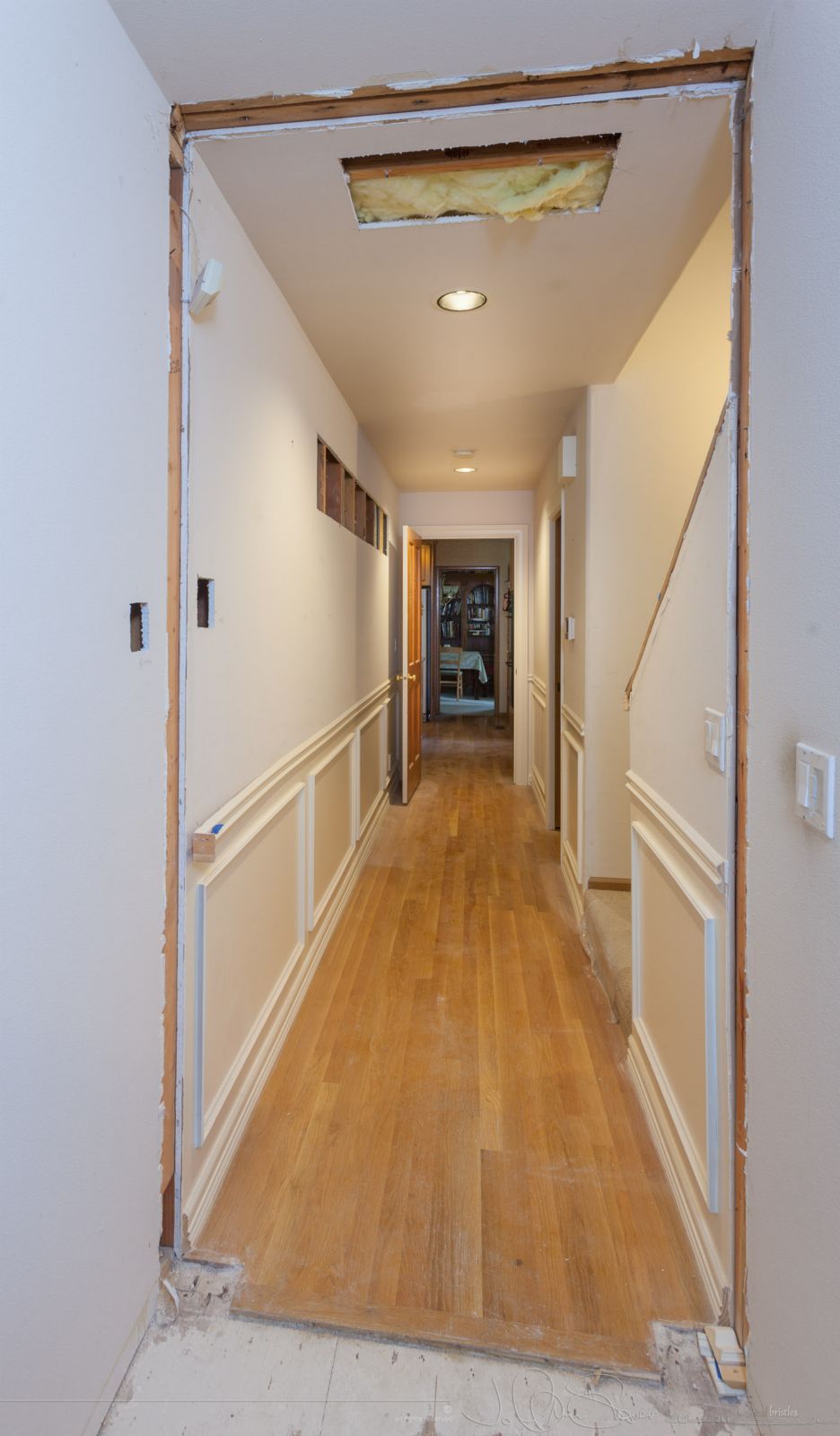 Doorway will go at the kitchen end of the hallway