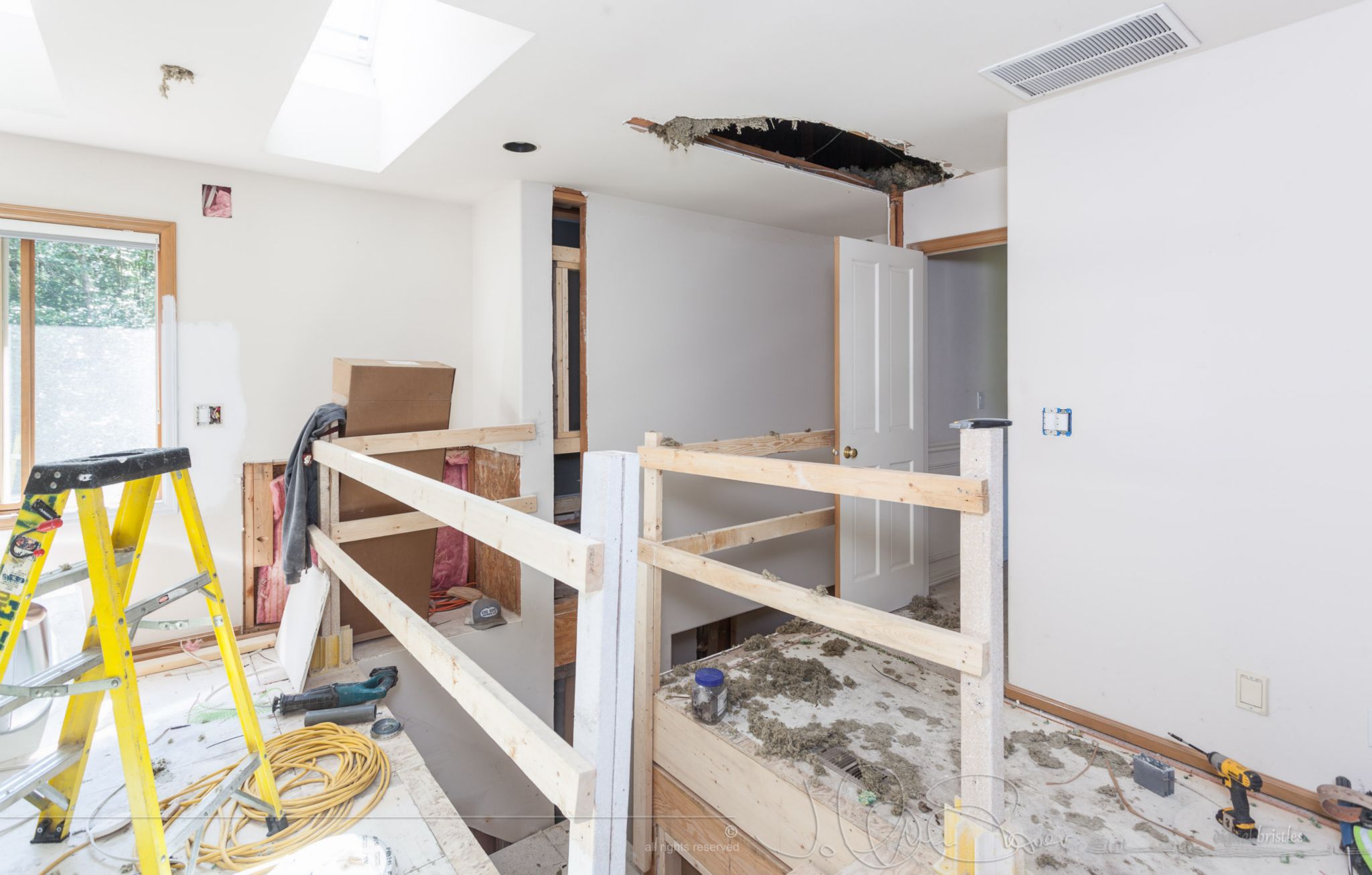 Electrician puts his foot through the ceiling. May 29th